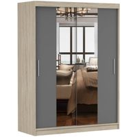 Szafa przesuwna VISTA 01 150x61 SONOMA/SZARY+LUSTRO półki PRODUCENT