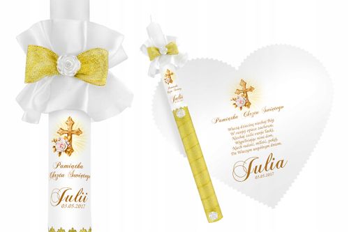 Biała szatka i świeca do Chrztu imię data WZORY na Arena.pl