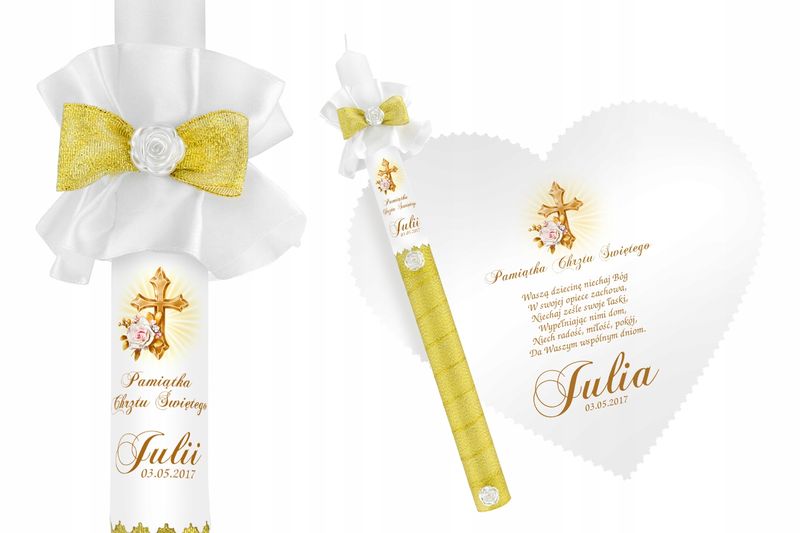 Biała szatka i świeca do Chrztu imię data WZORY zdjęcie 10