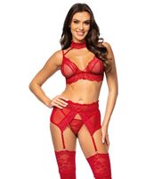 Trzyczęściowy komplet z koronkową obrożą S/M