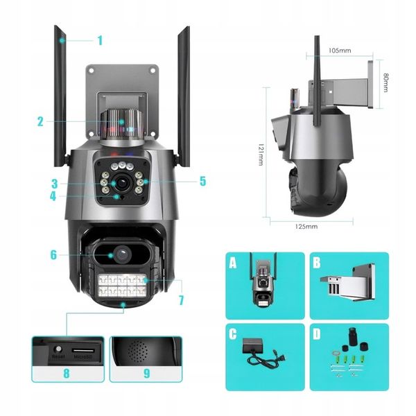 Kamera Zewnętrzna WiFi Obrotowa Podwójna Dwa Obiektywy 2x3MP zdjęcie 8