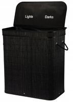 Bambusowy kosz na pranie 100L BAMBOO czarny wyjmowany wkład dwie komory