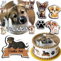 ZESTAW OPŁATEK NA TORT 30CM + 17 POSTACI - PSY PIESEK PIES + IMIĘ 24CM 26CM