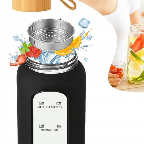 Szklana butelka na wodę motywacyjna z miarką wielorazowa słomka do picia 1L na Arena.pl