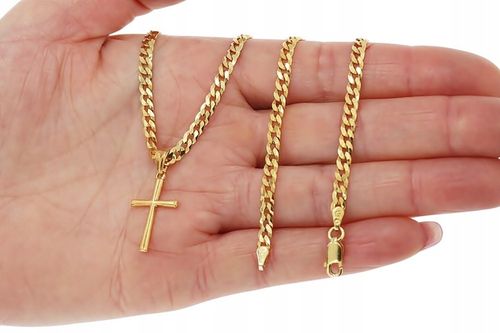 ZŁOTY PEŁNY ŁAŃCUSZEK MĘSKI PANCERKA Z KRZYŻYKIEM PR. 925 585 GRAWER GRATIS na Arena.pl