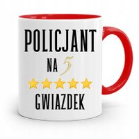 Kubek Czerwony Dla Policjanta Na Pięć Gwiazdek Z Nadrukiem Ze Zdjęciem