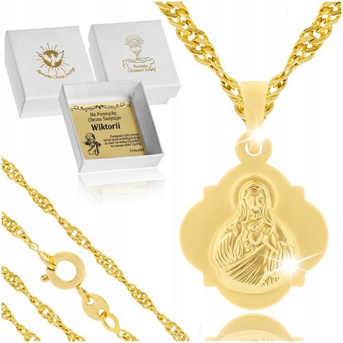 ZŁOTY ŁAŃCUSZEK NA KOMUNIĘ, CHRZEST DLA DZIEWCZYNKI 18K SZKAPLERZ + GRAWER na Arena.pl