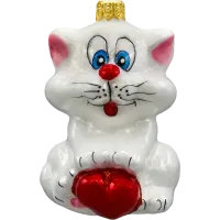 Bombka choinkowa szklana: Kot z sercem: biały