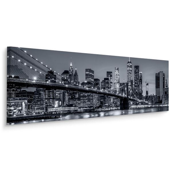 Obraz Panoramiczny NOWY YORK Nocą Brooklyn Bridge Miasto 145cm x 45cm zdjęcie 1