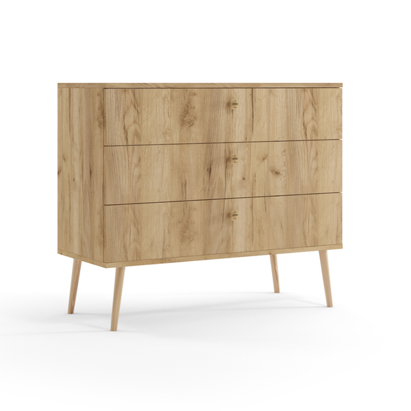 Komoda skandynawska z szufladami na wysokich nogach - Dąb Craft złoty zdjęcie 1