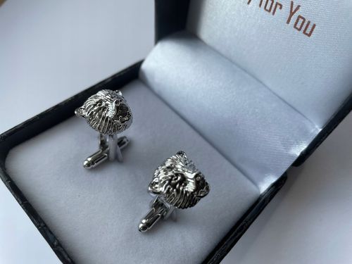 Spinki do mankietów EXC Miś Niedźwiadek Gryzli Głowa Misia w białym Etui na Arena.pl