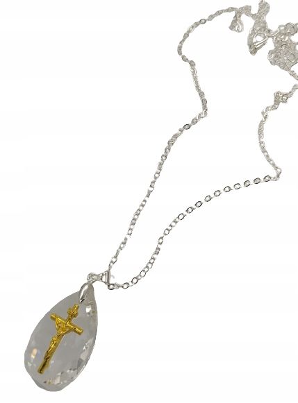 Krzyż INRI Gold Łezka Kryształ Jezus Chrystus Bóg zdjęcie 4