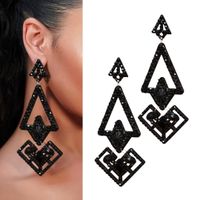 DŁUGIE zjawiskowe kolczyki czarne z geometrycznym wzorem extra wiszące
