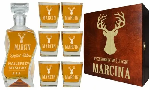 KARAFKA + 6 SZKLANEK DO WHISKY W PUDEŁKU Z GRAWEREM PREZENT DLA MYŚLIWEGO na Arena.pl