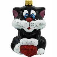 Bombka choinkowa ręcznie malowana - Kot z sercem: czarny