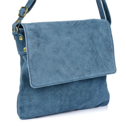 VERA PELLE torebka zamszowa listonoszka z klapą V480 c.jeansowa na Arena.pl