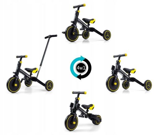 Milly Mally Rowerek 4w1 Optimus Plus Black Czarny Żółty z Rączką Regulowany na Arena.pl