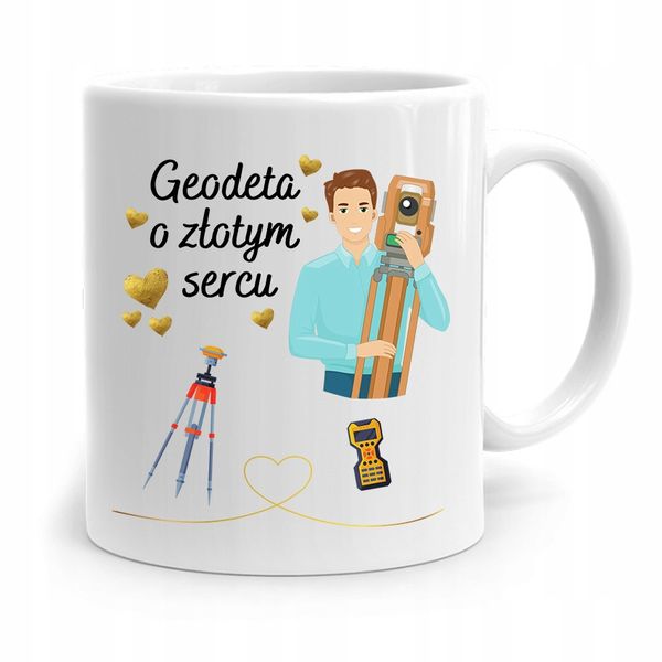 Kubek Prezent Dla Geodety O Złotym Sercu Z Nadrukiem Ze Zdjęciem zdjęcie 1