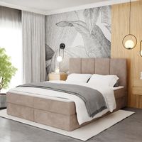 ŁÓŻKO KONTYNENTALNE 160x200 TAPICEROWANE PODWÓJNE Z MATERACEM BEŻOWE