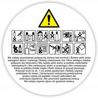 NAKLEJKI OSTRZEGAWCZE Piktogramy ostrzeżenie do świec NA ŚWIECE 37mm 20szt