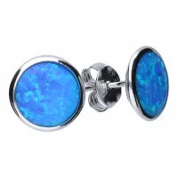 ELEGANCKIE RODOWANE SREBRNE KOLCZYKI WKRĘTKI KÓŁKA KÓŁECZKA NIEBIESKI OPAL