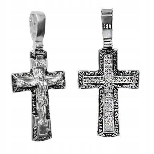 Prawosławny Krzyż srebrny pr.925 z Modlitwą i Jezusem Chrystusem Dwustronny na Arena.pl