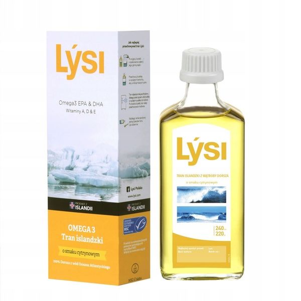 Lysi TRAN ISLANDZKI CYTRYNOWY z WĄTROBY DORSZA DHA EPA 240ml zdjęcie 3