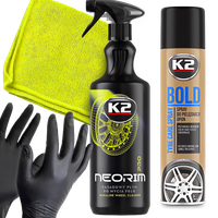 K2 NEORIM 1L PŁYN DO MYCIA FELG ZASADOWY NABŁYSZCZACZ DO OPON MIKROFIBRA