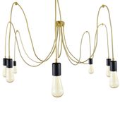 Lampa Wisząca Pająk 7 Złoto Czarny Mat Ze Złotym Przewodem E27