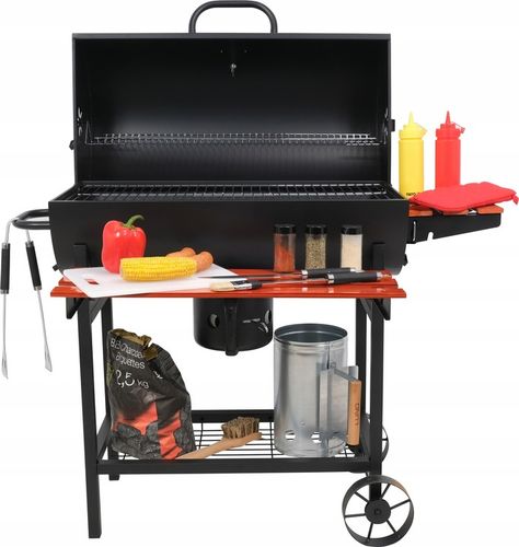 GRILL OGRODOWY WĘGLOWY Z POKRYWĄ DUŻY RUSZT 71x34,5cm POPIELNIK 3 PÓŁKI na Arena.pl