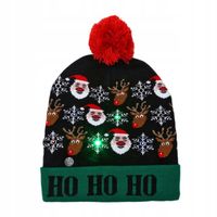 Czapka świąteczna świecąca LED z pomponem, HO HO HO Boże Narodzenie CZ52
