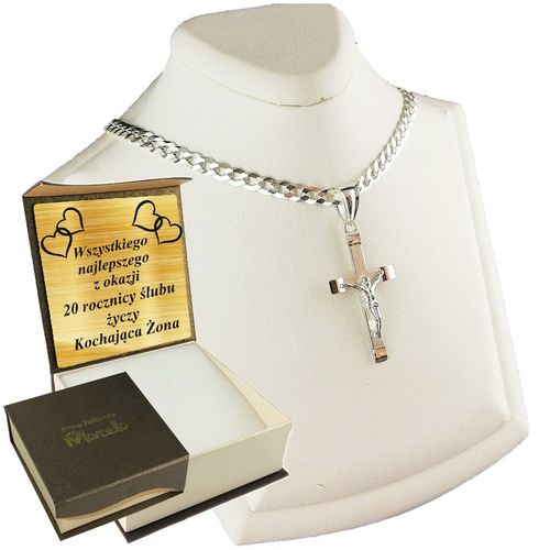 SREBRNY ŁAŃCUSZEK MĘSKI NASZYJNIK PANCERKA SREBRO 925 Z KRZYŻYKIEM GRAWER na Arena.pl