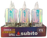 Świeca brokatowa LED SUBITO C502 H145 OPAL biała zimna (978) 6 sztuk