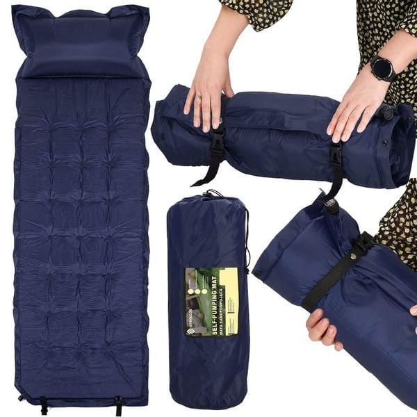 MATA SAMOPOMPUJĄCA TURYSTYCZNA Z PODUSZKĄ 193 cm KARIMATA MATERAC GRUBA zdjęcie 4