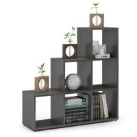 Regał schodkowy, komorowy, ETAP, 100x30x100 cm, grafit, mat | TYLETEGOTU