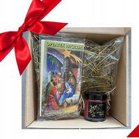 Zestaw na wigilijny stół opłatek sianko świeca zapachowa eleganckie pudełko