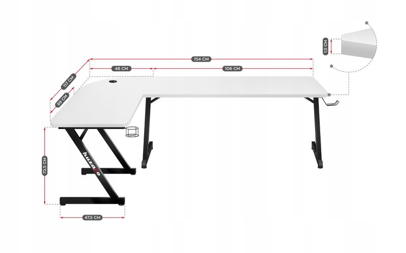 Biurko Gamingowe Narożne Komputerowe Gracza Huzaro zdjęcie 8