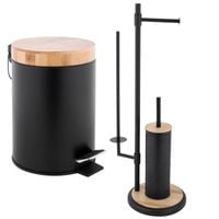 Zestaw łazienkowy Czarny Bambus z koszem i stojakiem na papier i szcztka WC