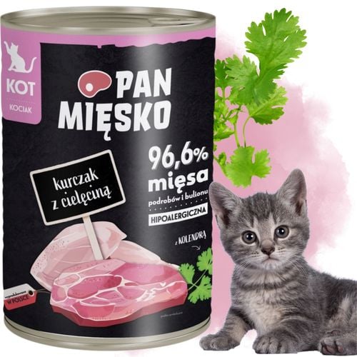 karma mokra dla kota kurczak cielęcina pan mięsko hipoalergiczna 400g kotek na Arena.pl