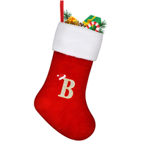 Skarpeta Świąteczna na Prezenty Duża 45 cm Czerwona z Literą B Bawełniana