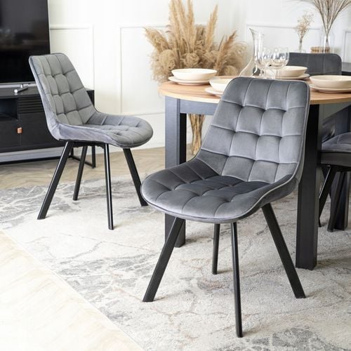 Krzesło Tapicerowane Welurowe Do Jadalni Salonu Loft Pikowane Szare na Arena.pl
