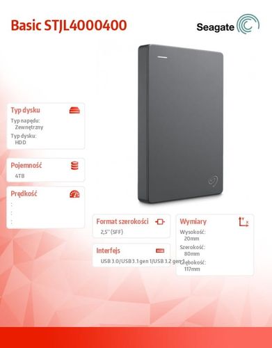 Seagate Dysk Basic 4TB 2,5 STJL4000400 Szary na Arena.pl