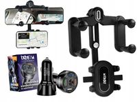 ZESTAW ŁADOWARKA SAMOCHODOWA 4xUSB 7AUCHWYT MOCOWANY POD LUSTERKIEM