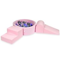 Piankowy plac zabaw z basenem okrągłym 90x30 pudrowy róż + 200 piłek (różowe perłowe, srebrne, przezroczyste, wrzosowe)