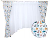 Firana zasłony KOMPLET do pokoju dziecka zwierzęta DINOZAURY KOLOROWE T-REX