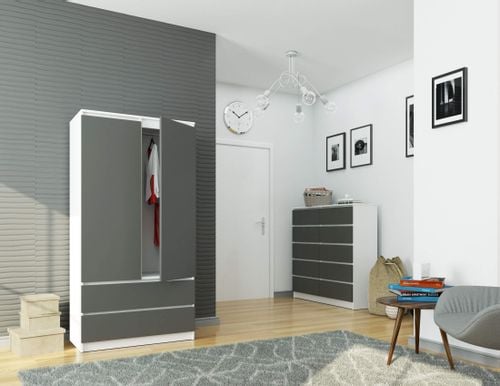 Szafa S 90 cm 2 drzwi 2 szuflady - biała-grafit szary na Arena.pl