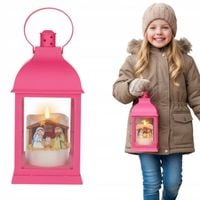 Różowy lampion adwentowy Duży na roraty podświetlenie LED dla dziewczynki