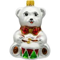 Bombka choinkowa szklana: Miś z bębnem: srebrny