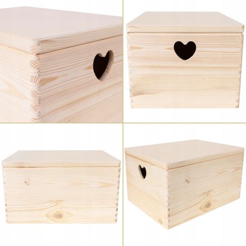 Pudełko drewniane z uchwytami w serca skrzynka do przechowywania 40x30x24cm na Arena.pl