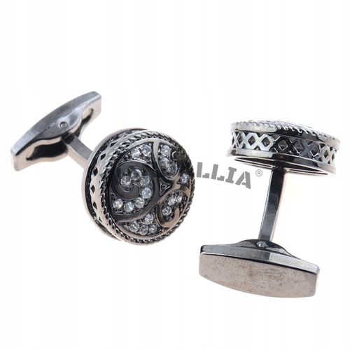 WANDALLIA Spinki do mankietów SP-MN-416 Okrągłe Czarne Klasyczne Ślubne na Arena.pl